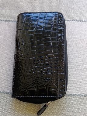 Accordion Card Wallet Organizer Black Croc-Embossed